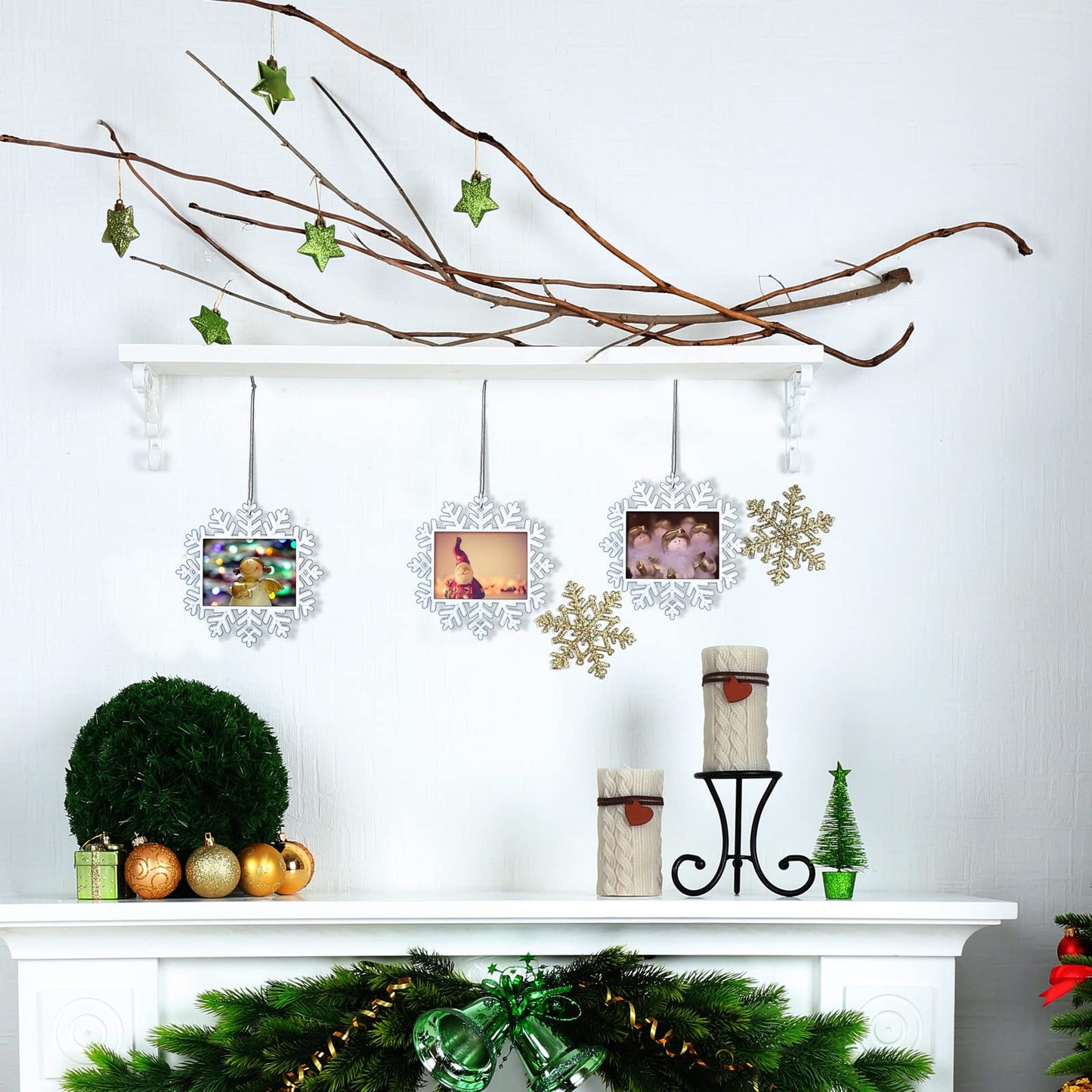 Yookeer 3 Pcs Christmas Snowflake Hanging Photo Frame Snowflake Ornaments Xmas Picture Ornaments Christmas Acrylic Photo Decorations Picture Frame for Xmas Tree (Classic)