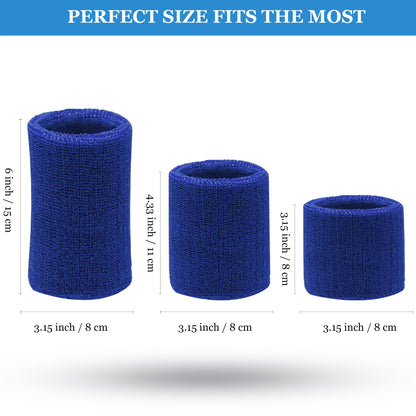 6 Pieces Multi-Sizes Sweatbands Sports Wristband for Men Women Moisture Wicking Tennis Wrist Bands Athletic Cotton Terry Cloth Sweatband for Pickleball,Basketball,Running,Gym,Working Out -Blue