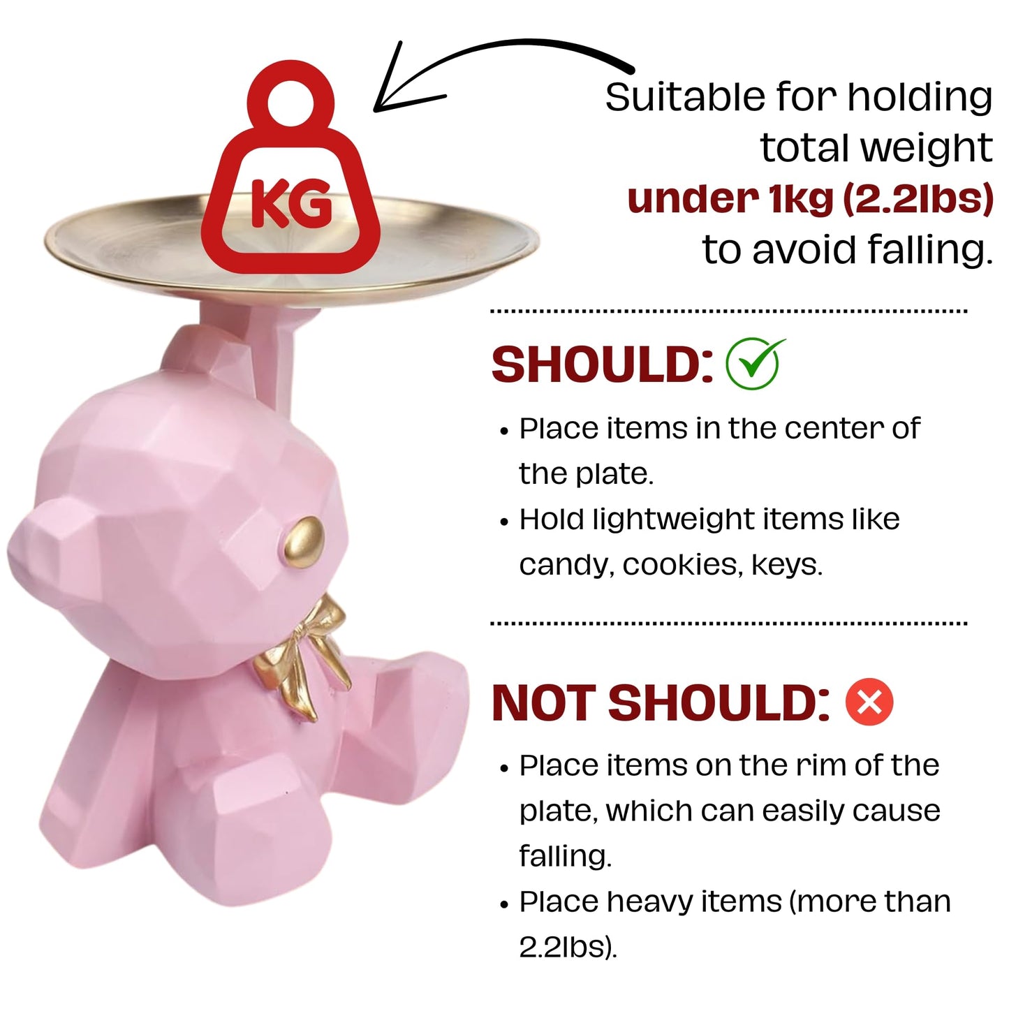 Bear Serving Tray Candy Dish Key Holder, Ring Stand Sculptures, Geometric Lovely Nordic Storage Bowl Plate Resin Cute Statue Figurines for Lipsticks Jewelry Earrings Table Living Room Entrance Display