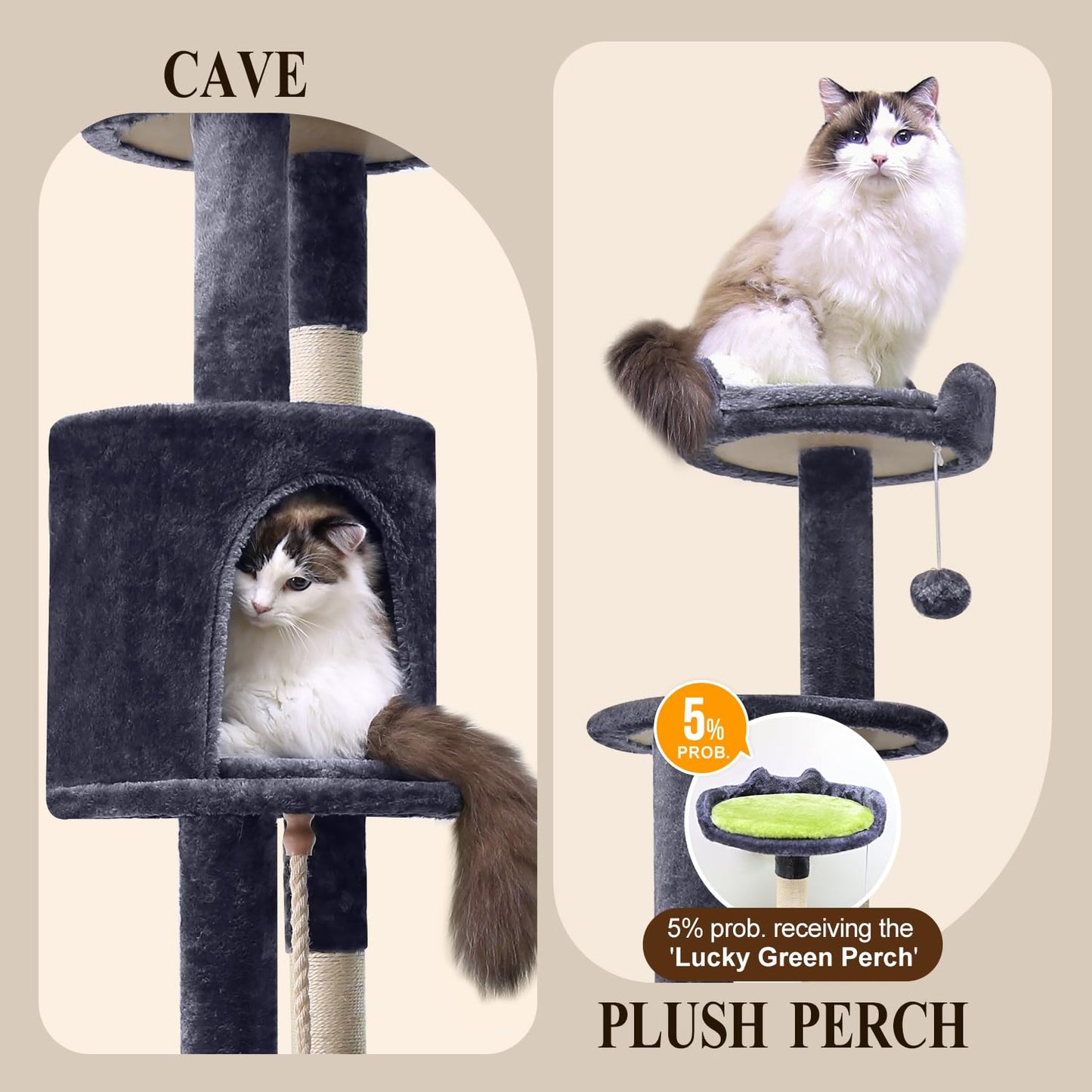 Globlazer Artistic Curved Cat Tower for Small Cats (Under 12 lbs), 81-inch Slim Design Cat Tree with Space-Saving Design, Indoor Cat Condo with Hammock & Tunnel, C81, Dark Gray, Non-Large Cats