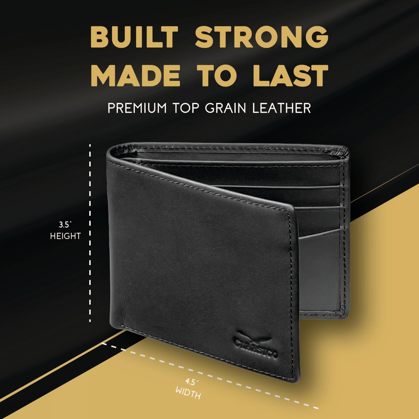 Claasico Mens Leather Bifold Wallet RFID Blocking, Organized Card slots w/ 9 Card Slots & ID Window, Everyday Wallet for Men (3.5 x 4.5), Premium Top Grain Leather, Gift Box Included