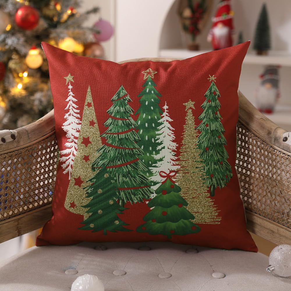 DFXSZ Christmas Pillow Covers 18x18 Inch Set of 2 Xmas Tree Decorative Red Throw Pillows Winter Christmas Decor for Home Couch TH-50C18
