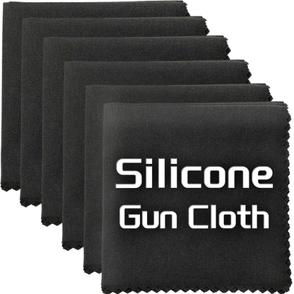 Silicone Gun Cleaning Cloth, 12"x12" Microfiber Lint Free Silicone Gun Cleaning Rags, Reusable Microsuede Cleaning/Polishing Wipes Towels for Firearms, Reels, Knives and Scopes (Black-6Pack)