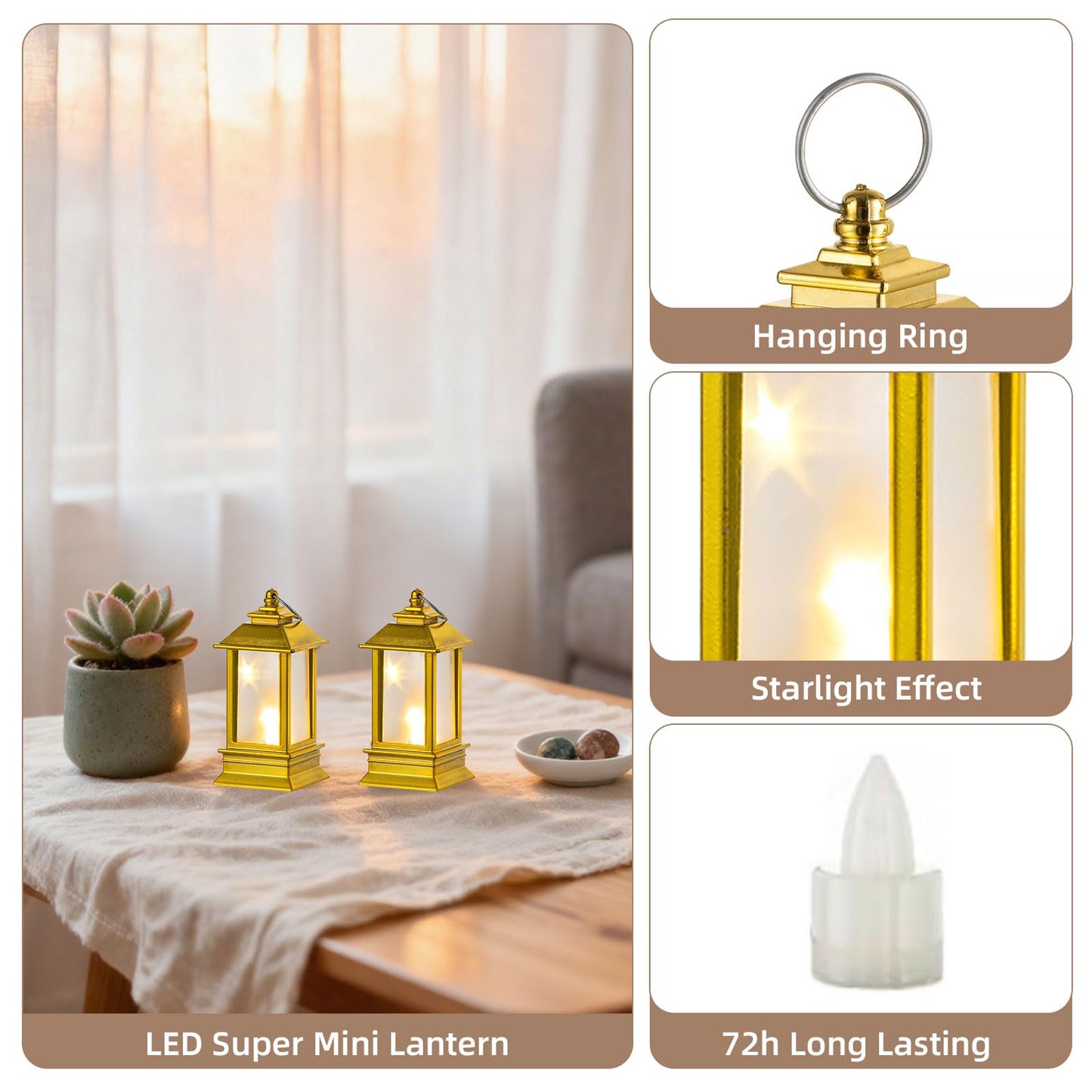 Staymoment Gold Lanterns Decorative Indoor: 24 Pcs Starlight Mini LED Lantern for Centerpiece Table Decorations Halloween Christmas Wedding Party Camping Decor