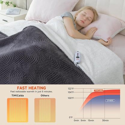 Heated Blanket Twin Size- 62"x84" Cozy Soft Jacquard Heating Blanket with 4 Heat Levels & 4 Hours Auto-Off, Jacquard Fleece, Overheating Protection, Warm Gifts, Grey