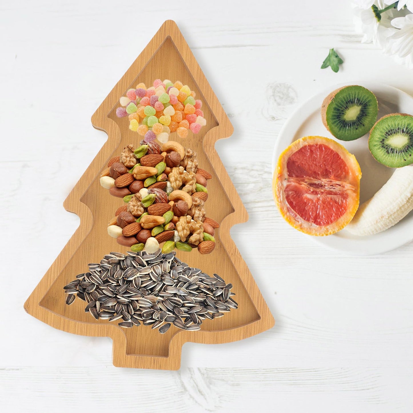Amosfun Christmas Tree Appetizer Tray Wooden Tree Shaped Plate Fruit Sushi Serving Platter Charcuterie Board Christmas Party Supply Dessert Platter Snack Dish 7.6 x 11 x 0.5 Inch