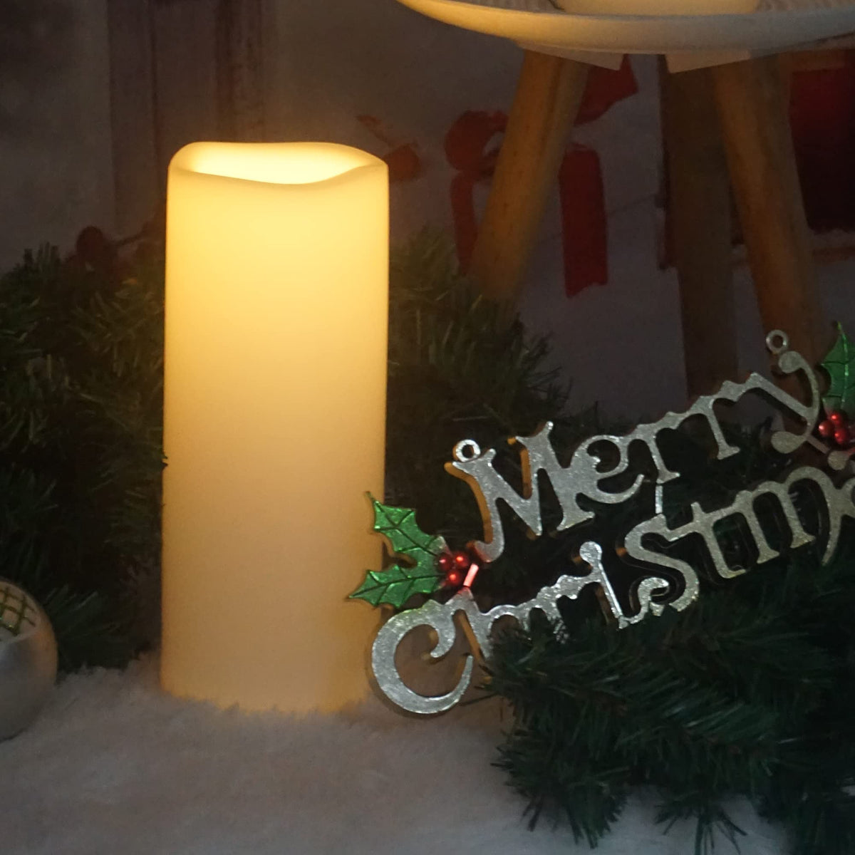 CANDLE CHOICE Waterproof Outdoor Battery Operated Flameless Candle Remote Timer Large Tall White Plastic Realistic Flickering Electric LED Pillar Lantern Garden Wedding Christmas Decorations 4”Dx10”H