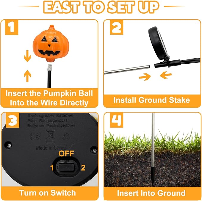 Set of 3 Halloween Pumpkin Lights Outdoor Solar Pathway Lights with 18 Cool White LEDs for Garden Yard Lawn Patio Decorations