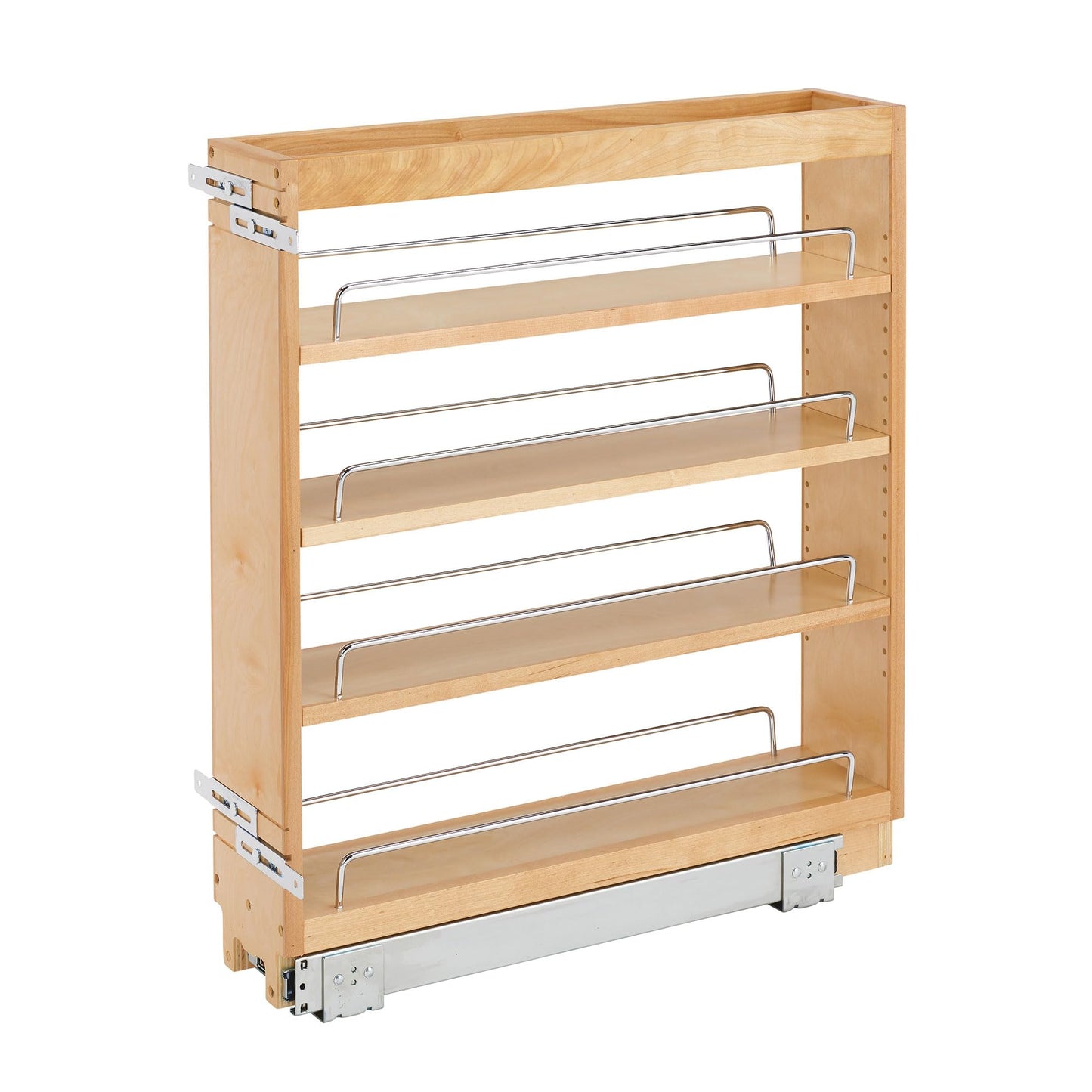 Rev-A-Shelf 6.5" Pullout Kitchen Cabinet Storage Organizer Slide Out Pantry Spice Rack with Adjustable Shelves, Natural Maple, 448-BC-6C