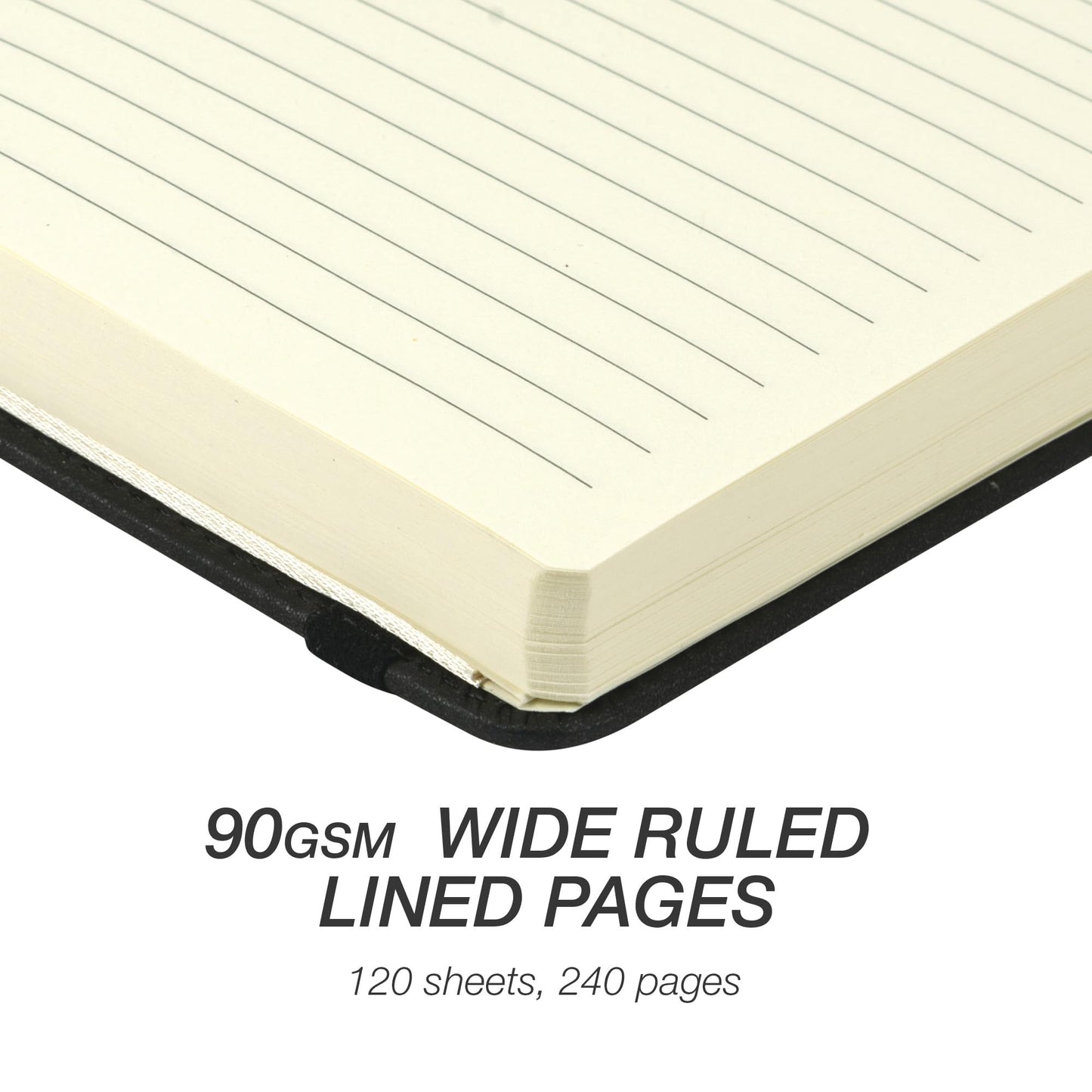 Samsill Large Hardcover Notebook, 240 Lined Notebook Pages, Black, 7.5 x 10 Inch