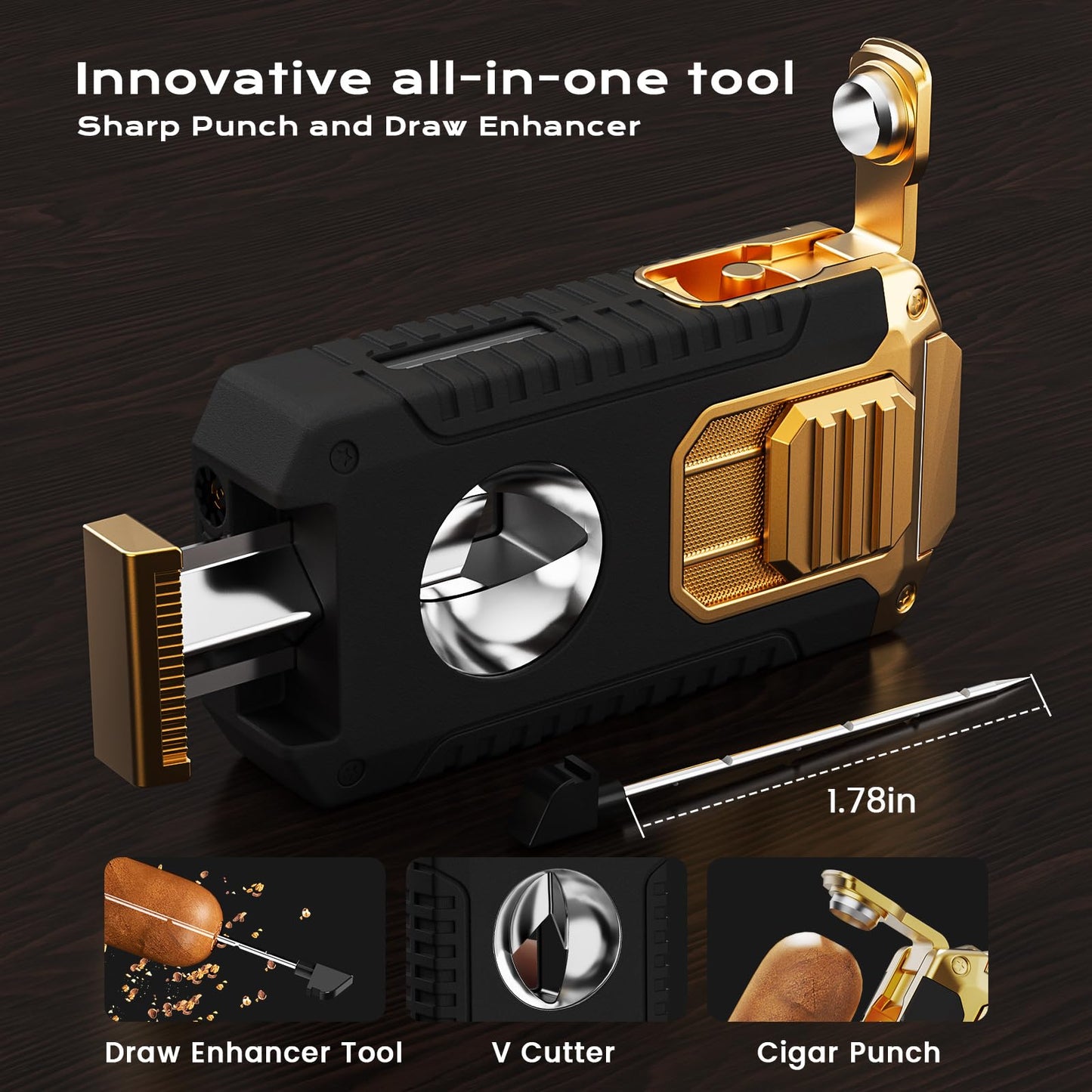 Travel Cigar Humidor Box set with Cigar Ashtray, Cigar Torch Lighter, Built-in V Cutter & Punch & Holder & Draw Enhancer Tool, Humidifier & Hygrometer, Portable Travel Cigar Case, Cigar Gifts for Men