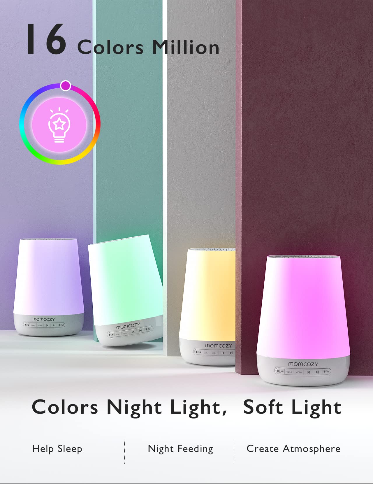 Baby Sound Machine, Momcozy White Noise Machine for Baby Sleeping with Night Light, Toddler Sleep Trainer with 34 Soothing Sounds, Timer, App Remote Control, Personal Sleep Routine (Blue)