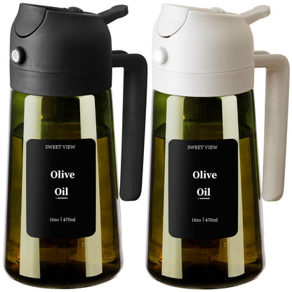 Olive Oil Dispenser and Oil Sprayer – 16oz/470ml Glass Light-Proof Oil Pourer for Kitchen, Air Fryer, Cooking, Salad, and BBQ