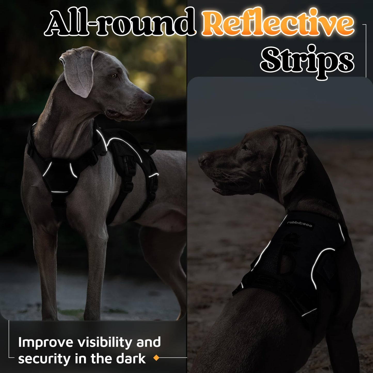 rabbitgoo Escape Proof Dog Harness, Soft Padded Full Body Pet Harness, Reflective Adjustable No Pull Vest with Lift Handle and Leash Clip for Large Dogs Walking Hiking Training, L, Black