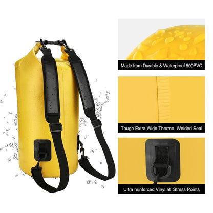 Piscifun Dry Bag, Waterproof Floating Backpack 10L with Waterproof Phone Case for Boating, Kayaking, Fishing, Yellow 10L