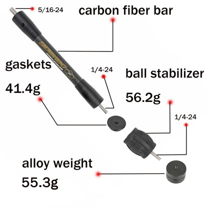 HNZMDY Archery Bow Stabilizer for Compound Bow, 6", 8",10",12",15" Carbon Fiber Blance Bar, Damping System and Shock Absorber Weights Kit (8 inch & 10 inch & QD, Black)