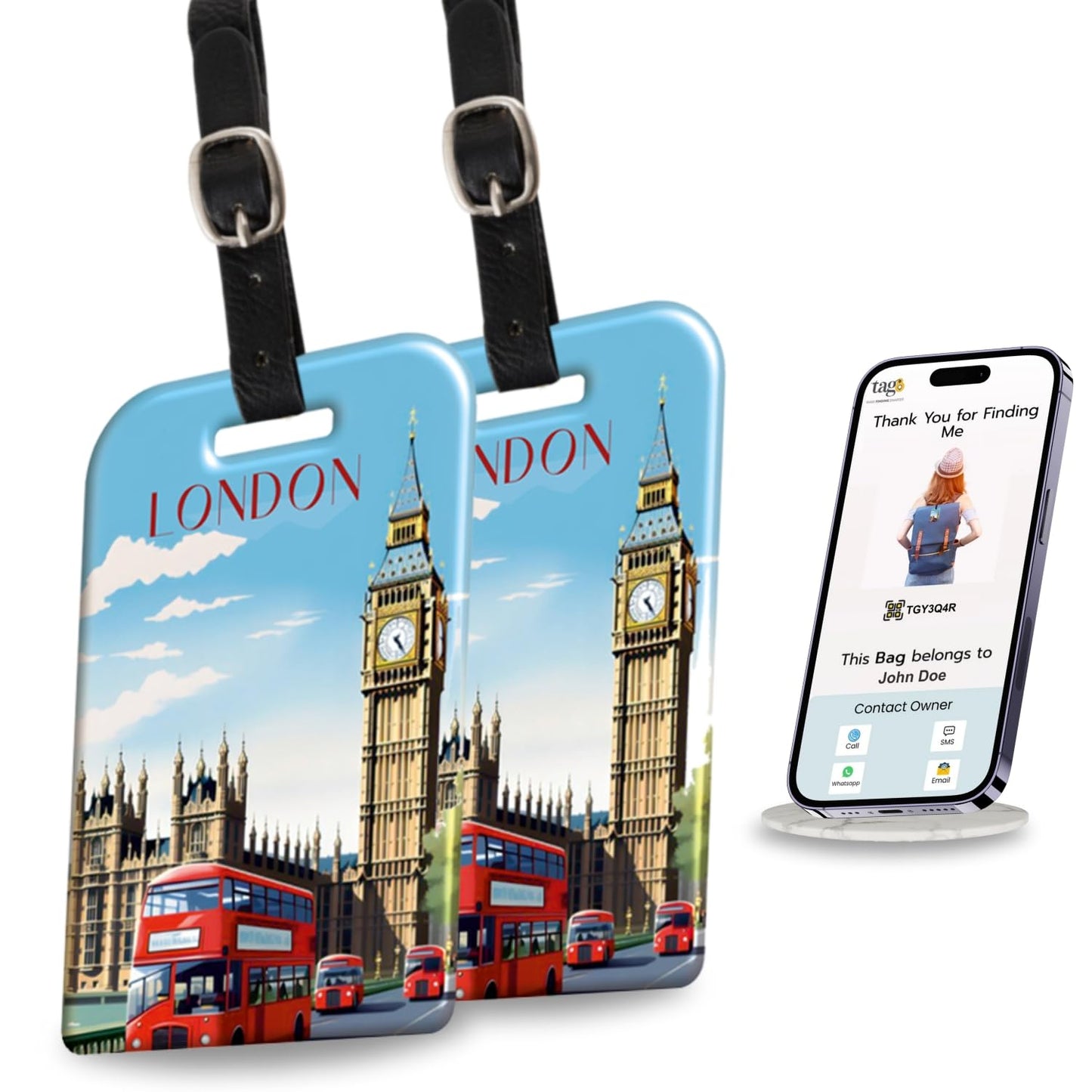 [Pack 2] tag8 London Smart Bag tag |Trendy Luggage tag ID Identification | Suitcase Tag | Fashionable Digital Name tag | Airline Compliant, SITA World Tracer Code Enabled | Travel Gift idea