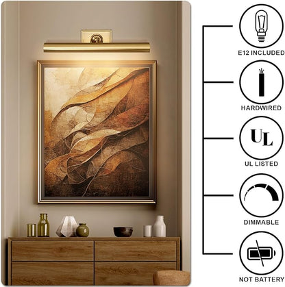 Picture Light for Wall, 18in Brass Painting Sconce Poster Light, Hardwired Picture 2 Lighting Dimmable Art Display Light for Picture Frame Wall Gallery Bedroom Living Room-Included Bulbs (Gold)