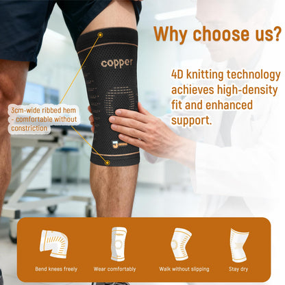 JIUFENTIAN Copper Knee Brace for Women and Men(2 Pack) -knee compression sleeves for Arthritis, Running & Daily Use-Targeted Support for Joint Stability & Pain Relief(Large)