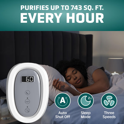 GermGuardian 4-In-1 HEPA Air Purifier for Home, Large Rooms Up To 743 Sq. Ft. with HEPA Air Filter, UV-C Light & Odor Reduction, AC4825E, 22" Tower, Gray