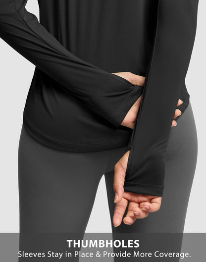 Soothfeel Women's Long Sleeve Workout Tops Running Hiking Athletic Shirts Active T-Shirts Wicking Quick Dry Soft Lightweight Black M