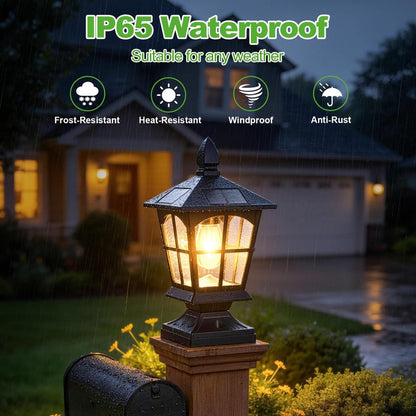 Brightever Thomas Edison Solar Post Lights Outdoor 2-Pack, Waterproof Solar Fence Post Lights (Warm White), Solar Powered Post Cap Lights for 4x4 5x5 6x6 Posts, Ideal for Deck Patio Garden Yard, Black