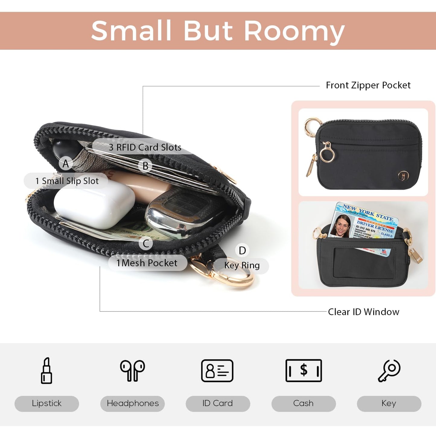 JEEBURYEE Wristlet Keychain Wallets for Women RFID Blocking Credit Card Holder Small Zipper Coin Purse Change Pouch with ID Window and Detachable Wrist Strap Green