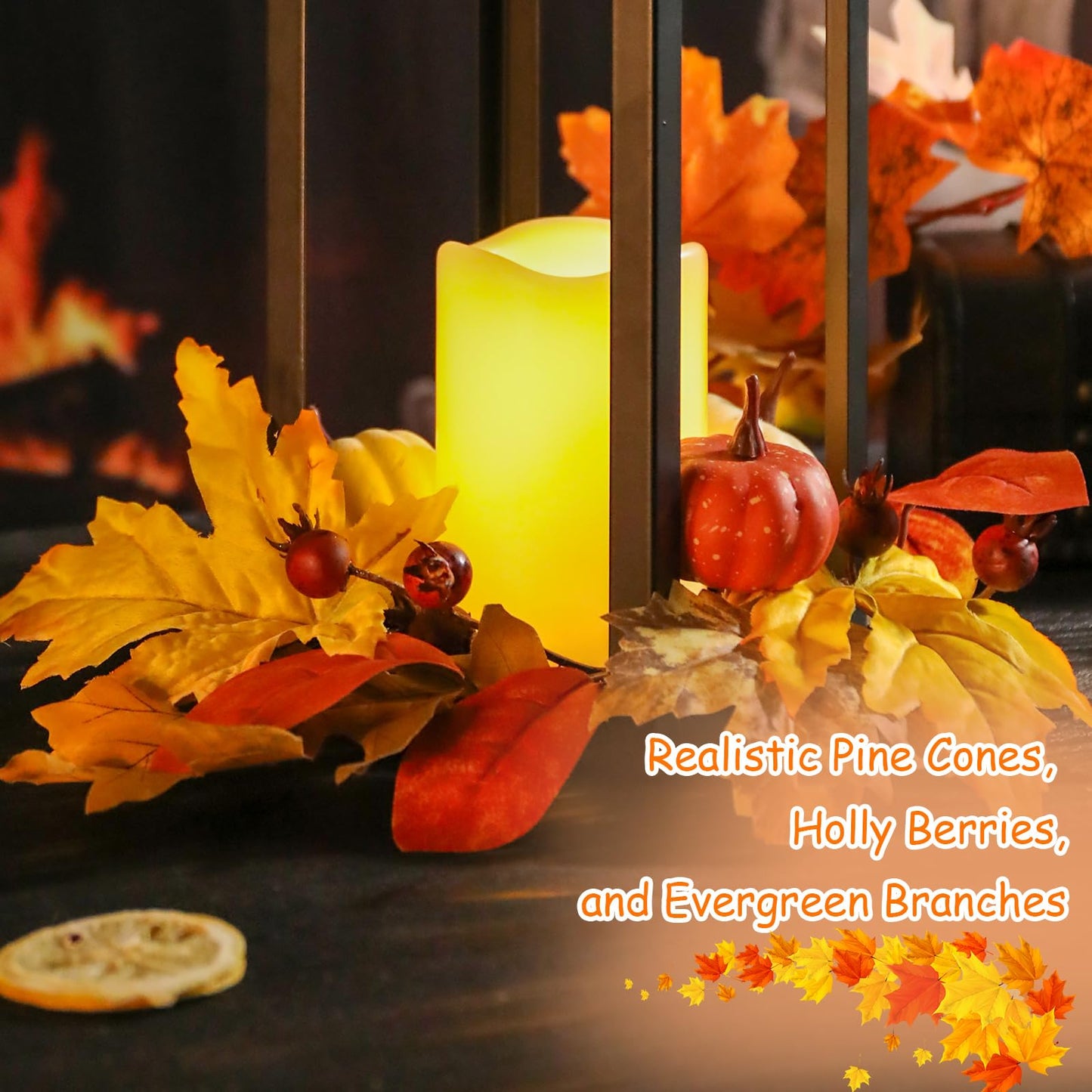 Bdor 2 Pack Fall Lantern Decor with LED Candle – 15.7 Inch Harvest Pumpkin Maple Leaf Hanging Lantern for Autumn Thanksgiving Table Centerpiece Indoor Outdoor Decoration, Battery Operated