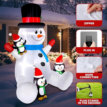 6 FT Christmas Snowman & Penguin Inflatable Blow Ups Outdoor Christmas Decorations with LED Lights for Indoor/Outdoor Yards, Gardens, Lawns