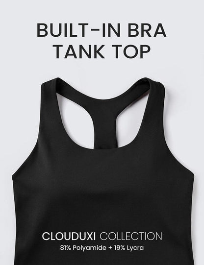 Clouduxi Workout Tank Tops for Women - Racerback Yoga Shirts with Built-In Bra | Athletic Sleeveless Camisole