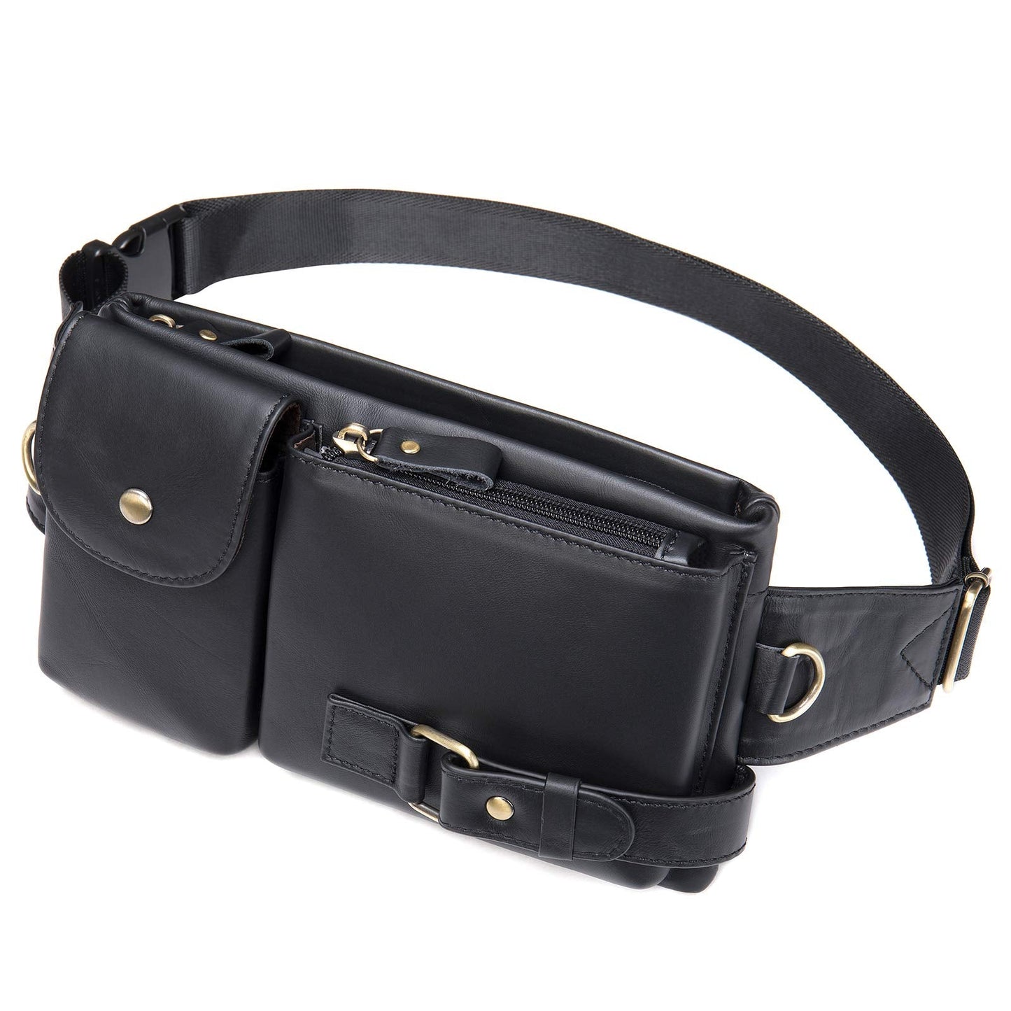 NIUCUNZH Cowhide Waist Fanny Pack-Genuine Leather and Slim with Adjustable Waistband Black