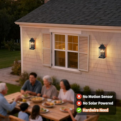 tewei 2-Light Black Outdoor Light Fixture, Porch Light Outdoor Wall Sconce Lantern, 18'' Exterior Lighting Fixture Wall Mount E12 Gold Base, Outside Light for House Backyard Garage, 1-Pack
