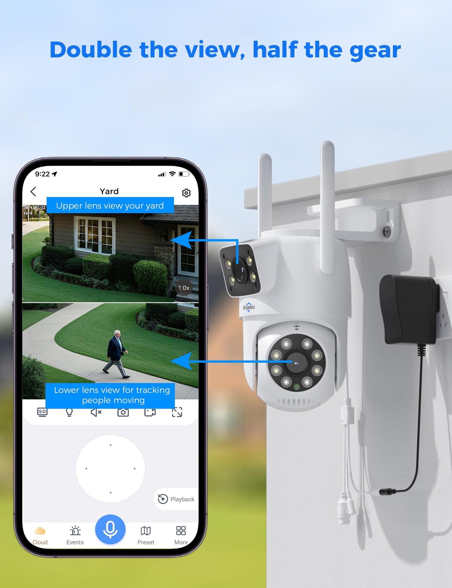 Hiseeu Wireless Security Cameras Outdoor, 5G & 2.4G WiFi Pro, Wireless Home Security Camera System, Dual Lens, 360° Pan & Tilt, Auto Tracking, Color Night Vision, 1TB HDD No Subscription, Need Plug In
