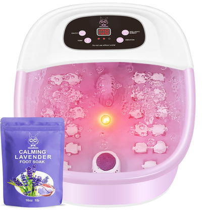 Foot Spa Bath Massager with Heat Bubbles and Vibration Massage and Jets, 16 OZ Calming Lavender Foot Soak Epsom Salt, MoodRelish Foot Soaker with Red Light, 22 Massage Rollers, Adjustable Temp - Black