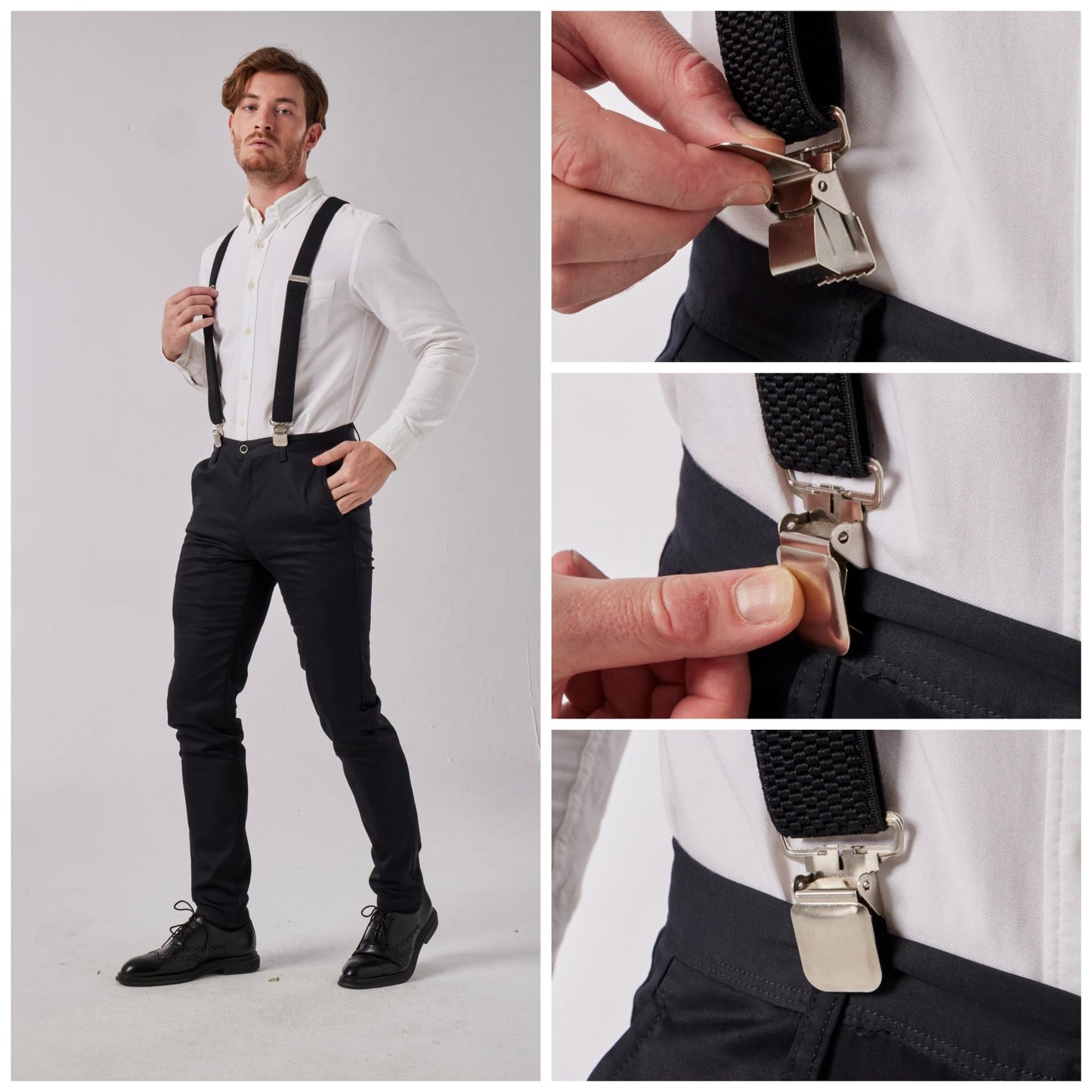 LazarsSpace Heavy Duty Suspenders for Men X Type 4 Clips 1 1/2" Wide Straps Black