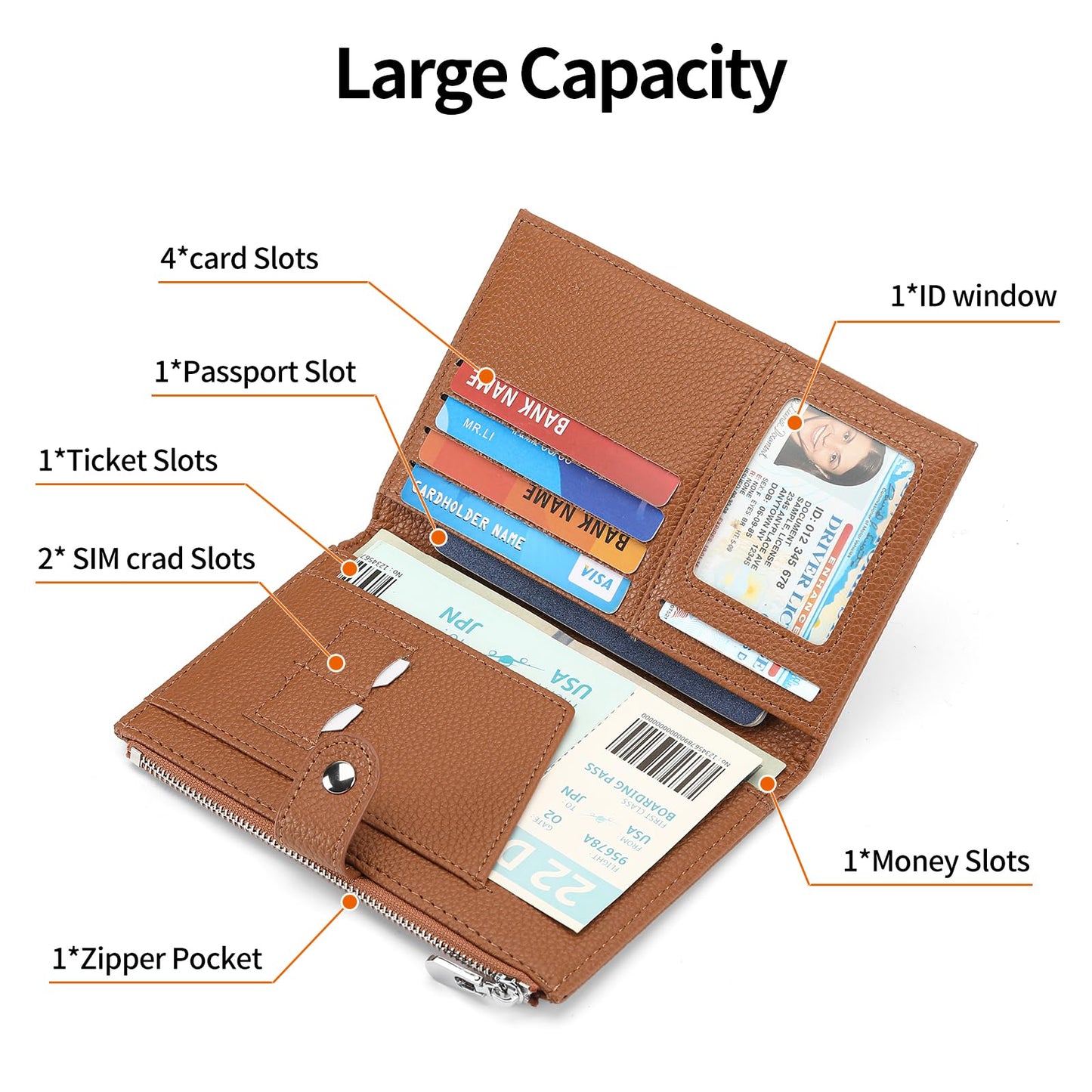 RNIEGA Passport Holder for Women Leather Passport Wallet for Travel RFID Blocking Passport Wallet Credit Card Holder with Zipper Pocket