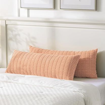 Fancy Homi Peach Long Body Lumbar Lumbar Decorative Throw Pillow Covers 14x36 Inch for Bed Couch Bedroom Bench, Soft Corduroy Rectangle Solid Pillow Case, Rustic Farmhouse Boho Room Decor