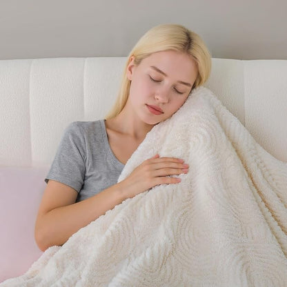 Heated Blanket Queen Size - 84"x90" Cozy Soft Jacquard Heating Blanket with 4 Heat Levels & 10 Hours Auto-Off, Jacquard Fleece, Overheating Protection, Warm Gifts, Cream
