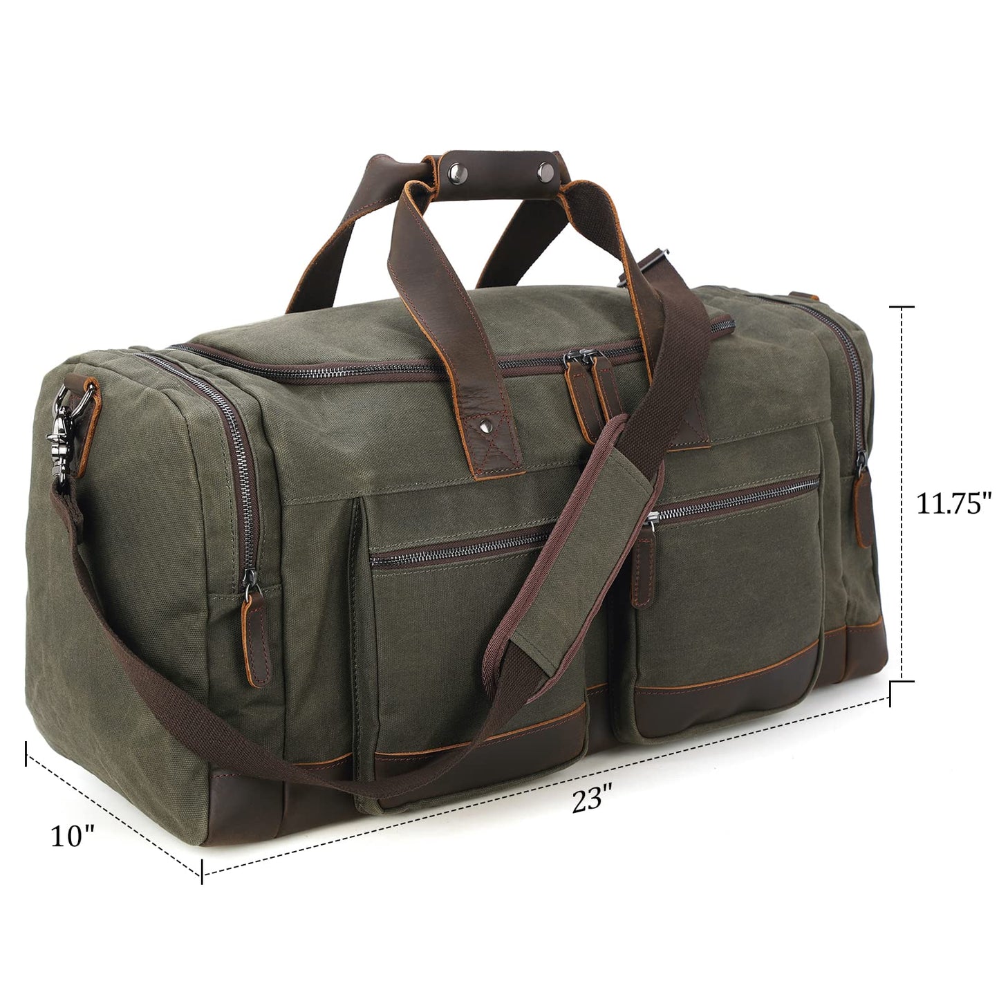 Polare 23” Waxed Canvas Cowhide Leather Waterproof Travel Duffel Bag Trim Luggage Weekender Overnight Carry on Hand Bag