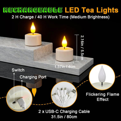 PChero Rechargeable Flameless Candles with Remote Timer, Battery Operated Tea Lights Candles, LED Flickering Tealights Candles for Home Wedding Halloween Fall Christmas Decor, 6 Pack