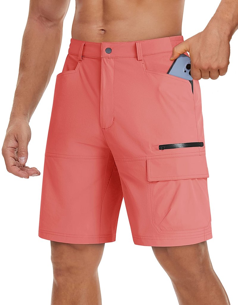TACVASEN Mens Cargo Shorts Outdoor Lightweight Quick Dry Casual Golf Summer Hiking Dress Work Shorts Fishing Elastic Waist Pink 30