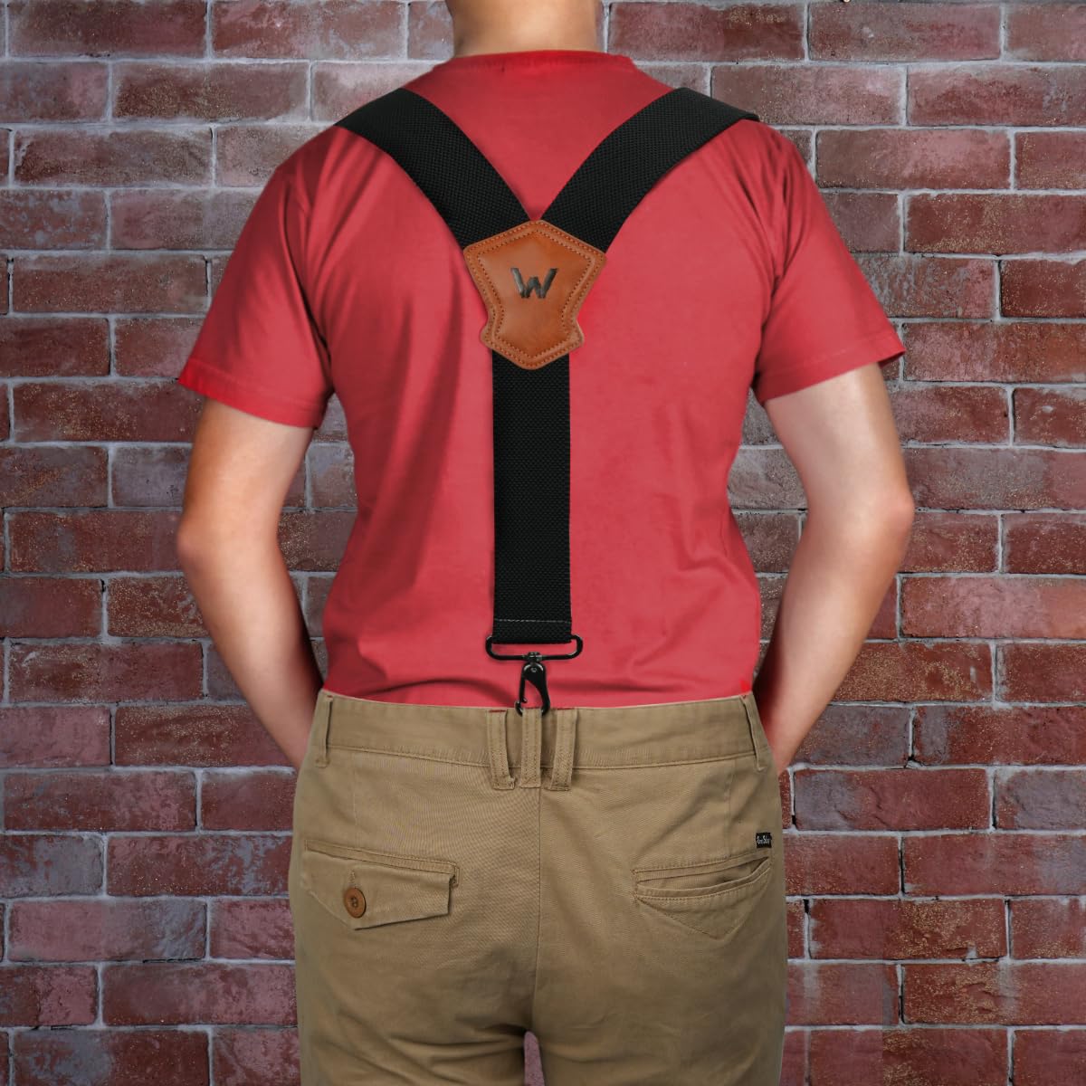 WELKINLAND Y-Back Elastic Suspenders, Heavy-Duty Mens Suspenders For Jeans, 2"-Wide Work Suspender W/Rugged Hooks, Suspender For Men Heavy Duty Hooks Belt Loop