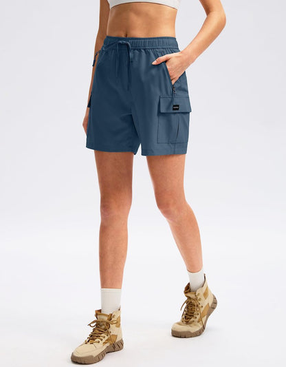 SANTINY Women's 5''/ 7''/9'' Hiking Cargo Shorts Quick Dry Lightweight Summer Shorts for Women Athletic Golf Zipper Pockets(Dusty Blue_S)