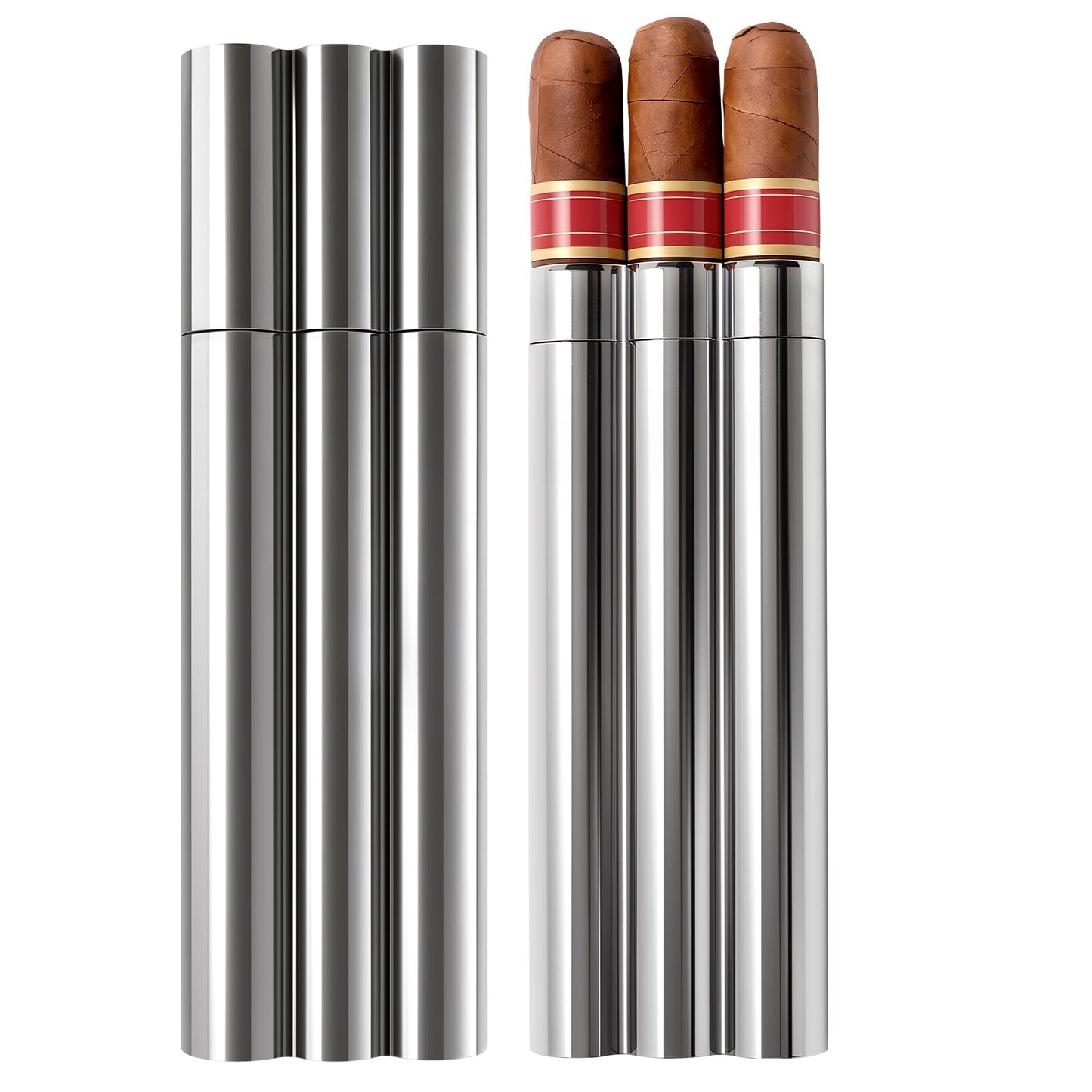 OGABEL Cigar Case For 3 Cigars(Ring Gauge 42-50) Stainless Steel, Portable Travel Cigar Tube Holder, Metal Cigar Storage Case for Pocket or Travel, Cigar Accessories Gift for Men Cigar Lovers