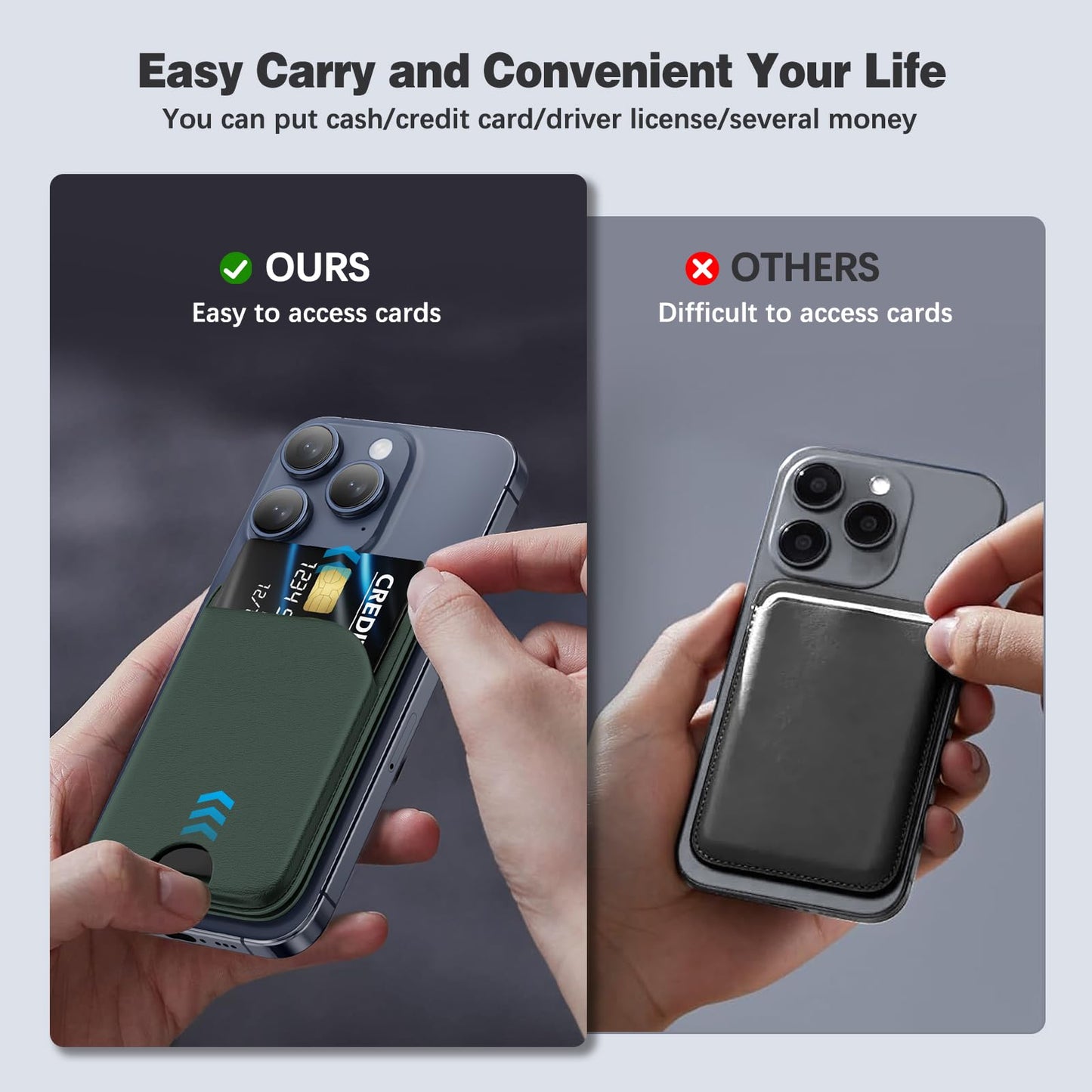 Mag-Safe Wallet Magnetic Wallet for Phone Lightweight Magnetic Phone Pouch Stand Adjustable Leather Mag-Safe Card Holder for iPhone 17/16/15/14/13/12 Series, Not for iPhone 13/12 Mini (Black)