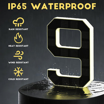 2026 New Solar House Numbers for Outside, Light Up Address Numbers for House, No Drill Adhesive or Screw Mount, IP65 Waterproof LED Illuminated Modern Address Sign, Dusk to Dawn (B, 9 inch)