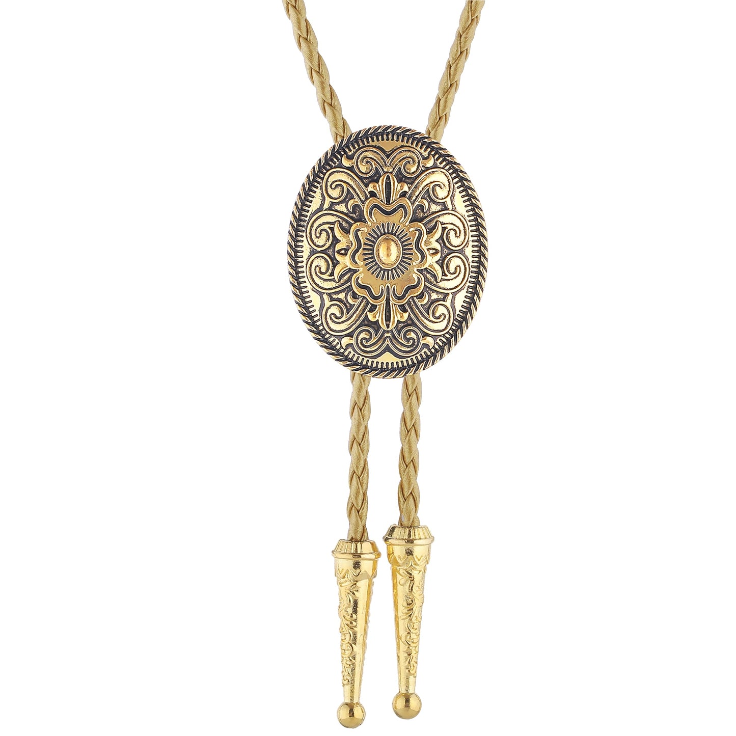GelConnie Bolo Tie for Women Gold Leather Cord Handmade Floral Bolo Tie For Men Cowboy Necklace Gold Jewelry for Men Western Ties