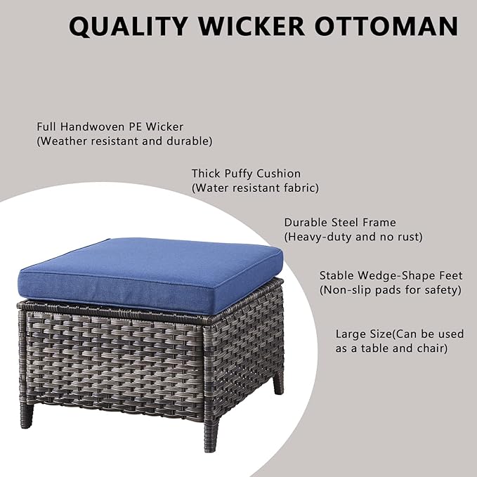 Rilyson Wicker Patio Furniture Set - 8 Piece Rattan Outdoor Sectional Conversation Sets with 4 Swivel Rocking Chairs,2 Ottomans,1 Sofa and 1 Coffee Table for Porch Deck Garden(Mixed Grey/Blue)