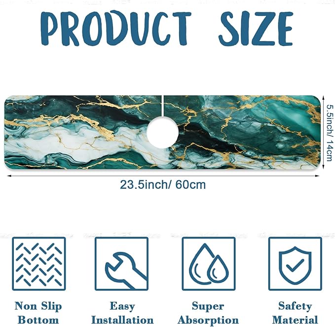 Green Marble Sink Splash Guard Faucet Mat Liquid Gold Marble Super Absorbent