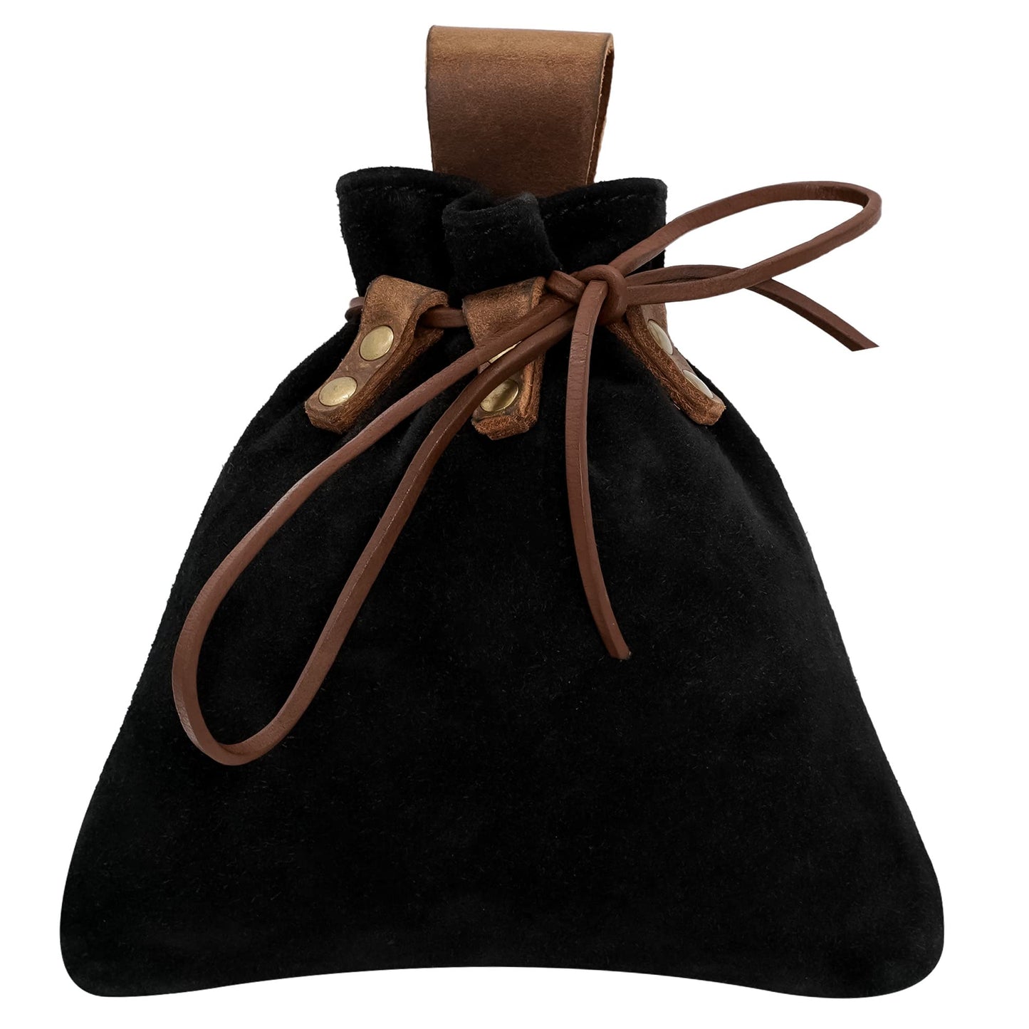 Lord of Battles Medieval Drawstring Bag Viking Style Renaissance Costume Leather Purse Coin Pouch Waist Bag for LARP, Renfaire, Cosplay, Reenactment (Suede Leather Pouch, Black)